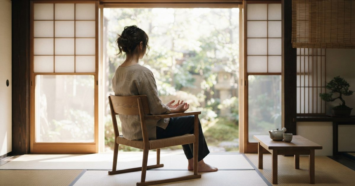 日当たりのよい窓辺で静かに座る人の後ろ姿