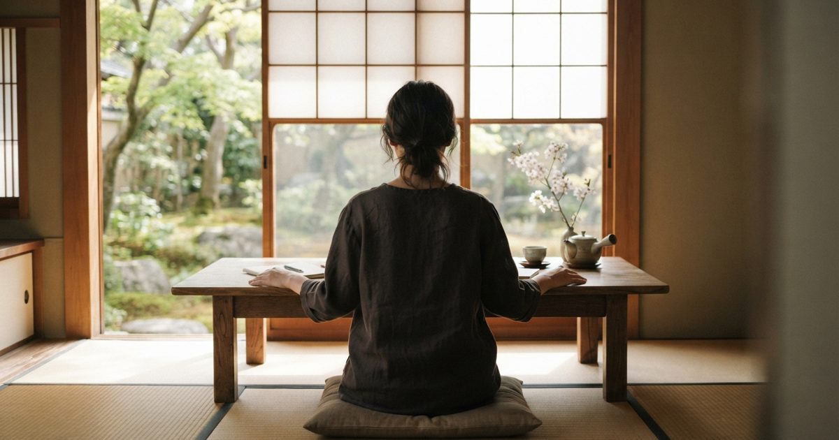 窓辺のデスクで静かに過ごす様子