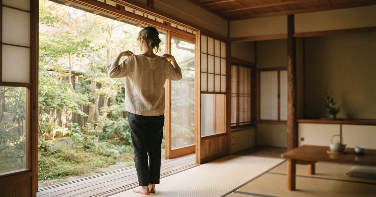 窓辺の柔らかな光の中で体を整えるひととき