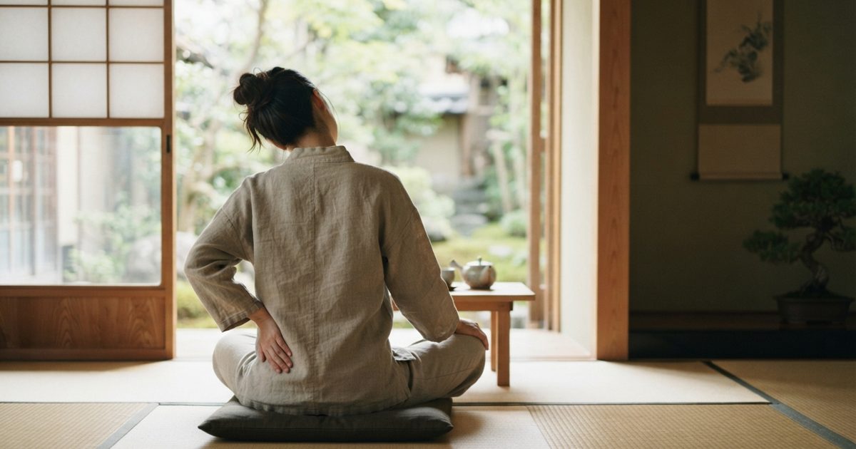 窓辺で静かに体を伸ばす女性