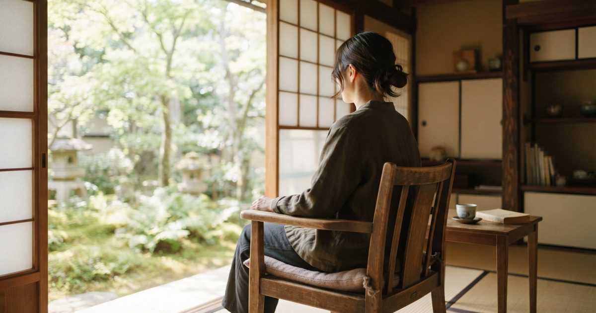日当たりのよい窓辺で静かに過ごす人の後ろ姿