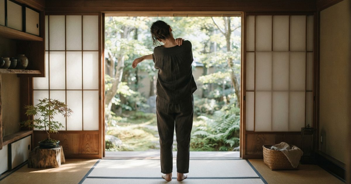 窓辺で静かに体を伸ばして姿勢を整える様子