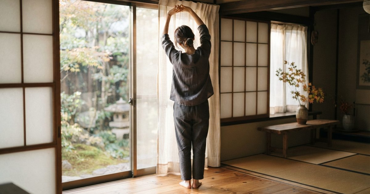 日当たりのよい部屋で背筋を伸ばして過ごす様子