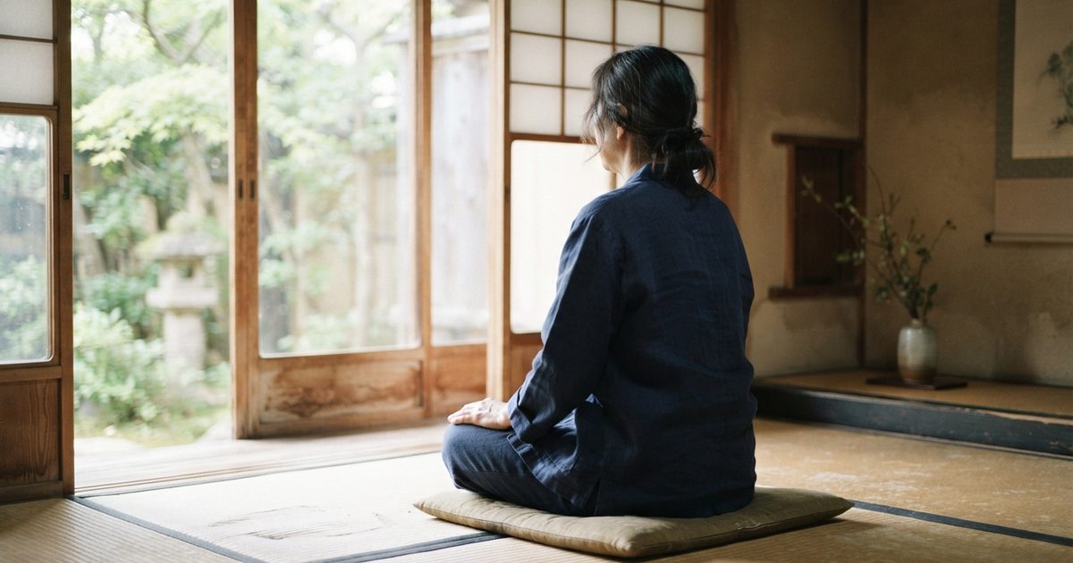 日当たりのよい窓辺で静かに座る人の後ろ姿